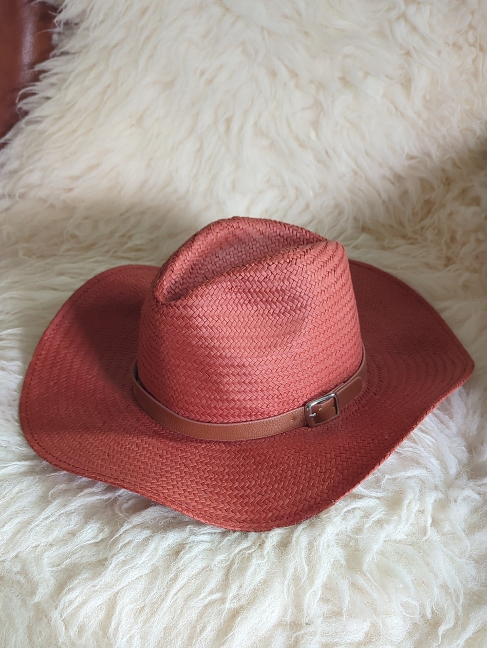 Free People - Straw Western Fedora Hat - Faded Red - Picture 2 of 6